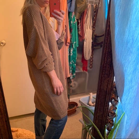 Oversized Long Slouchy Cardigan Tan loose knit OS Vintage 80s 90s - Picture 6 of 8